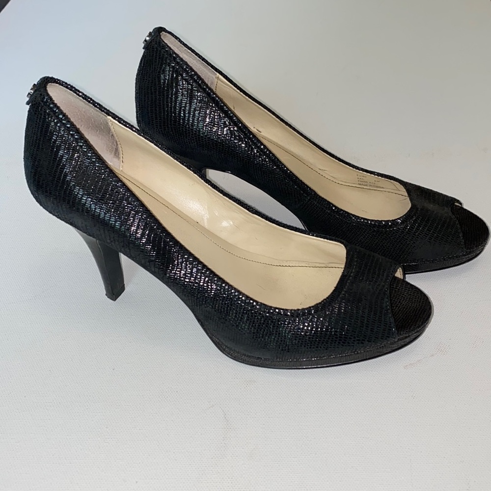 Calvin Klein Open Toe Kail Faux Snake Skin Heels Pump High Heel Shoes.